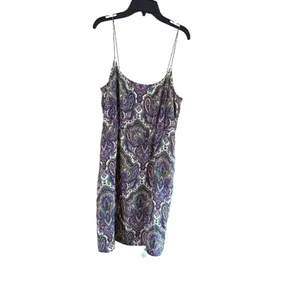 Women's J.Crew Purple Green Paisley Silk Mini Dress Size 8 thumbnail 3