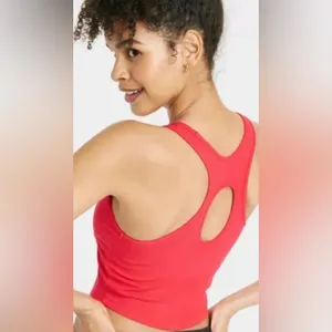 women's rib high neck racerback cropped tank top all in motion red thumbnail 2