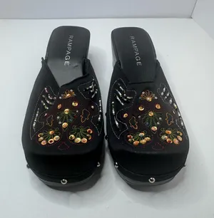 Rampage 'Balinda' Black and Multicolor Embellished Mules Size 7 thumbnail 1