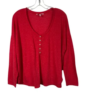 Victoria's Secret Red Henley Button 3/4 Sleeve Lightweight Lounge Top Large L thumbnail 1