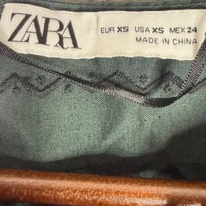 Zara Boho Oversized Embroidered Long Sleeve Mini Dress Tassel V Neck XS Green thumbnail 9