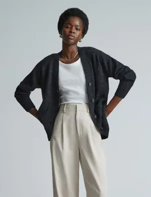 EVERLANE The Oversized Alpaca Cardigan Heathered Black Merino Wool Pockets Small thumbnail 1