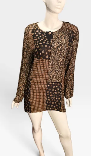 Carole Little Vintage 90s Mixed Patchwork Print Tunic Top Black Gold 12 boho thumbnail 1