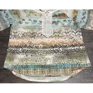 Chicos Boho Top Abstract Tribal Inspired Print Crochet Lace Artsy Size 1 Medium thumbnail 9