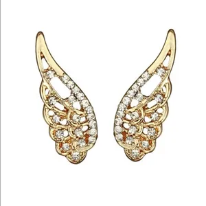 Angel / Fairy / Butterfly Wings Gold Rhinestone Earrings thumbnail 3