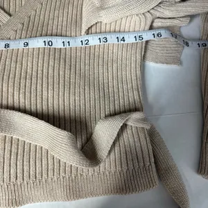 FORE Wrap long sleeve ruffle ribbed knit Sweater Tan Size M thumbnail 10