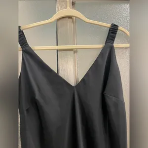 Black satin slip dress midi thumbnail 2