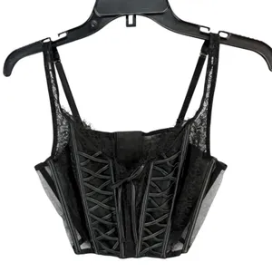 Victorias Secret Dream Angels Corset Top Womens M Black Unlined Lace Up Romantic thumbnail 6