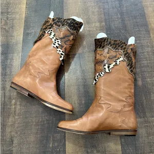 Donna Carolina Leather Patchwork Cowboy Boots Tan Animal Print EU 36.5 thumbnail 10