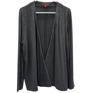 Jennifer Lopez Gray with Silver Beaded Accent Open Front Duster Cardigan Women L thumbnail 8