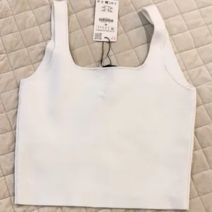 Zara Basic Knit White Crop Top thumbnail 3