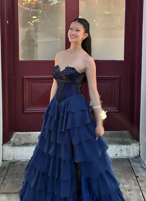 Kiss Prom Navy Blue Prom Dress thumbnail 1