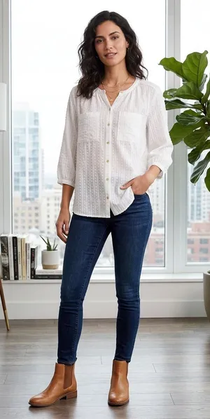 Anthropologie x Akemi + Kin white textured boho cottage-core button up top small thumbnail 1