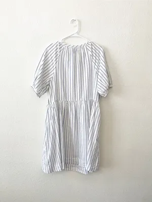 NWT Michael‎ Stars Navy Stripe Babydoll Peasant Dress Large Cotton thumbnail 4