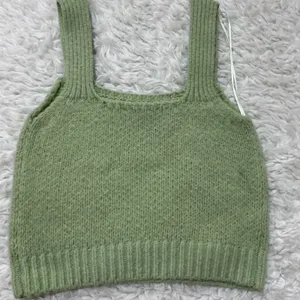 English Factory Knit Tank Top Green Floral Embroidered Square Neck Medium thumbnail 3