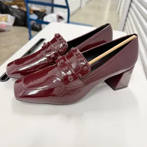 Aerosoles‎ Burgundy Patent Studded Block Heel Loafers Square Toe Pumps size 11 thumbnail 7