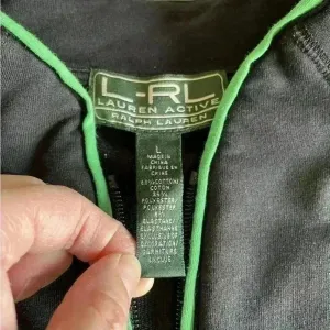 Lauren Ralph Lauren Active Full Zip Jacket Black with Green Trim Size Large thumbnail 4