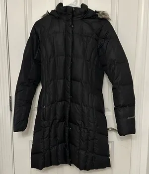 Eddie Bauer Women's Black Long Puffer Snow/Ski/Winter Jacket Size Small thumbnail 1