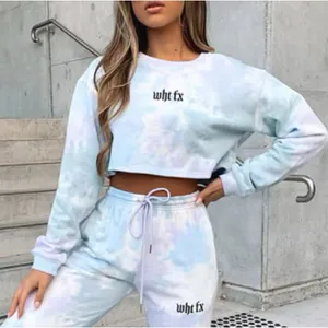 White Fox Boutique Tie Dye Cropped Sweatshirt‎ in Pink Green Multi Size Small thumbnail 1