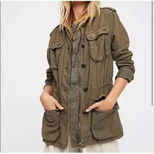 Free People Washed Olive Distressed Surplus Utility Jacket Pink Faded Small thumbnail 2