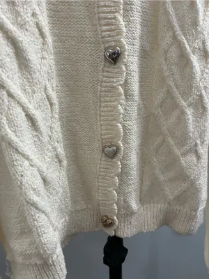 wild fable Cream Cable-Knit Cardigan with Heart Buttons thumbnail 3