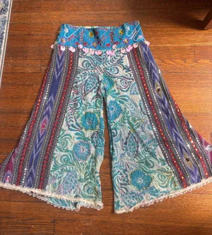 Handmade Beaded Capris Blue Size M thumbnail 1