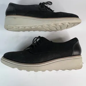 Clark's Women's Black Perforated‎ Oxford Platform Wedge Shoes US 7 C1Z Preppy thumbnail 4