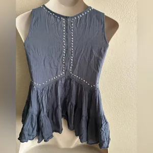 Abercrombie & Fitch Silver Sequins Dusty Blue Boho Babydoll Blouse M thumbnail 4