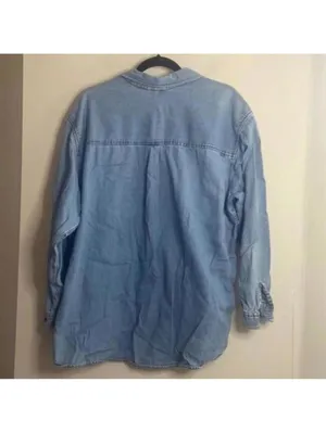 Vintage Denim Chambray Long Sleeve Button Up Top Floral Embroidery 90s thumbnail 6