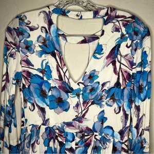 Free People Teagan Floral Blue Purple Boho‎ Double V Cutout Mini Dress thumbnail 13