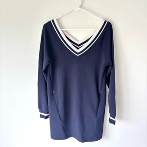 Offline by Aerie ChillUp Mini Dress Crepe Navy Blue White Ribbed Stripes Active thumbnail 2