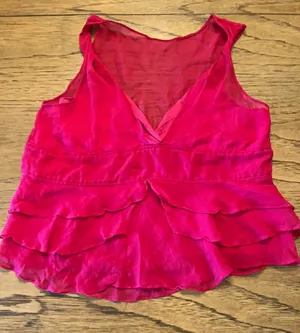 Women's Pink Solid Scoop Neck Sleeveless Ruffle Hem Crop Top Pullover Size XS thumbnail 1