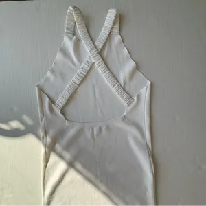 525 America knit elastic cross strap open back midi dress off white Ivory Medium thumbnail 6