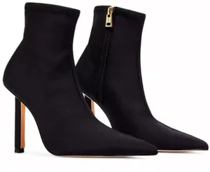 Good American Booties Size 5.5 High Kickstand Black Pointed Toe Neoprene Boot‎ thumbnail 1