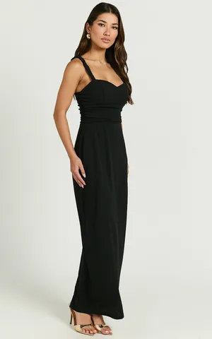 New Showpo Tahlia Midi Dress Sweetheart Ruched Dress In Black MSRP $109 thumbnail 5