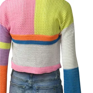 Unbranded Colorblock Colorful Women's Crochet Sweater thumbnail 5