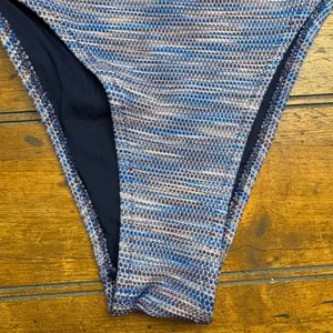 Aerie One Piece Cheeky Swimsuit Blue Textured Knit String‎ Tie XS thumbnail 2