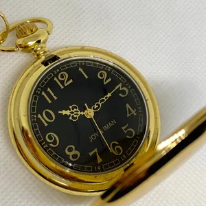 Joy & iman gold tone Pocket Watch Quartz Clip On Purse Fob black dial running thumbnail 2