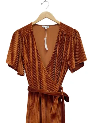 NWT Baltic Born Andi Dress Sz XXL Copper Ribbed Velvet Wrap Maxi Flutter Sleeve thumbnail 5