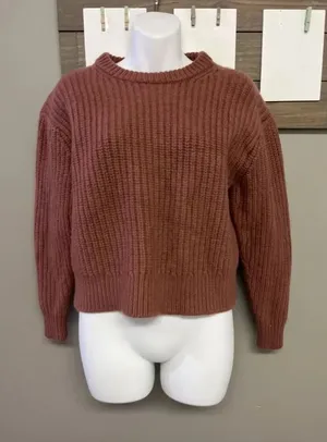 Wilfred Free Aritzia Cable Knit Crew Neck Wool Long Sleeve Sweater Mauve EUC thumbnail 1