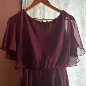 Jenny Packham Flutter Sleeve Luxe Chiffon Hi-Low Formal Dress‎ Cabernet NWT 2 thumbnail 4