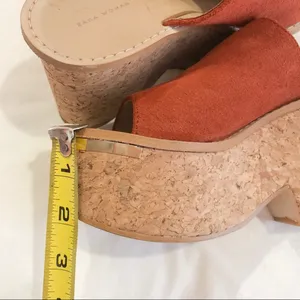 ZARA Burnt Orange Suede Platform Cork Sandals thumbnail 6