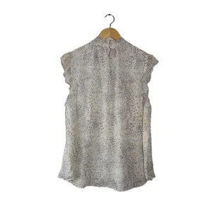 Loft Blouse Women XL White Multi Excellent Ruffle Mock Neck Sleeveless Speckle thumbnail 3