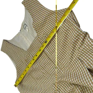 mo:vint Yellow Grey‎ Checkered Square Neck Midi Dress Summer Cottagecore L thumbnail 13