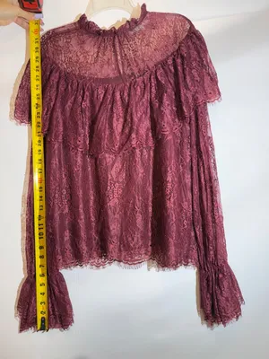 Anthropologie Endless Rose Ruffled Lace Blouse Romantic Feminine Burgundy Top L thumbnail 7