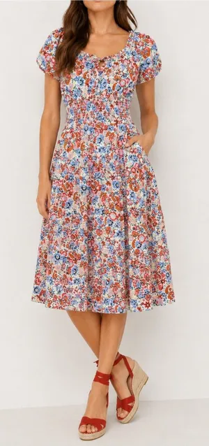 NWT J. Crew Floral Farmers Market Ladybug Print Midi Tiered Dress Size 0 | XS thumbnail 1