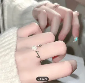 Cute Camellia Flower Open Ring Cute Adjustable Finger Jewelry Accessories Women thumbnail 5