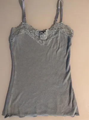 Y2K Vintage Sz PXS Gray Banana Republic Lace Trim Form-fitting Cami ribbed thumbnail 1