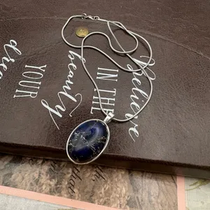 Blue Jasper Pendant Necklace Dark Boho Whimsigoth Witchy Handmade thumbnail 3