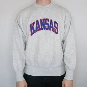 Vintage 90s KU Jayhawks Kansas Gray Pinstripe Sweatshirt thumbnail 2